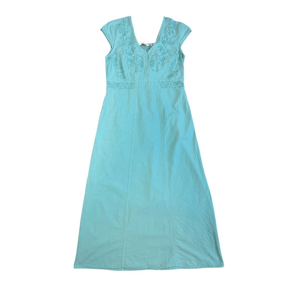 Soft Surroundings Embroidered Maxi Dress Aqua Blue Womens Small